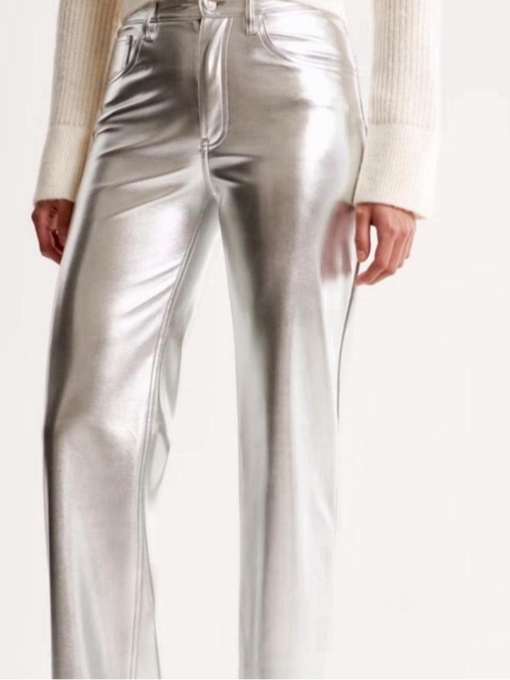 abercrombie kids Silver Metallic High Rise Wide-Leg Jeans NWT